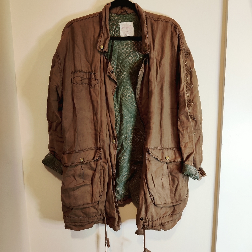 Free People Embroidered Utility Jacket
